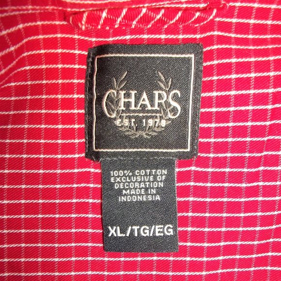Chaps Mens Button Down Shirt Size XL Pocket Checkered Long Sleeve Red White - Picture 4 of 6